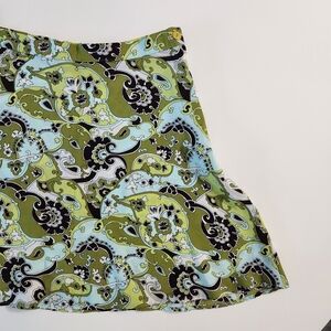 Vintage Floral Paisley Green and Blue Mini Skirt Size S/M